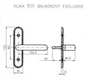 Okensko okovje ROSTEX ročaj in ščit balkon EXCLUSIVE (KROM NERJAVEČE JEKLO)