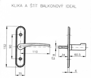 Okensko okovje ROSTEX ročaj in ščit balkon IDEAL (KROM NERJAVEČE JEKLO)