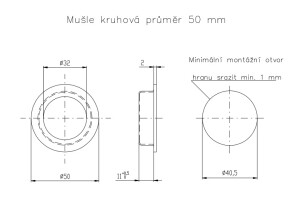 Školjka za drsna vrata ROSTEX okrogla premera 50 mm (MAT INOX)