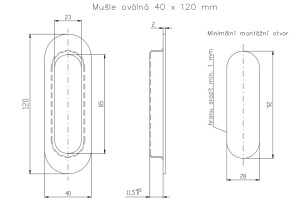 Školjka za drsna vrata ROSTEX ovalna 120x40 mm (MAT INOX, ČRNA)