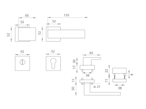 Varnostno okovje MP CUBO / SQUARE - HR 3230/2275 (BS - črna mat)